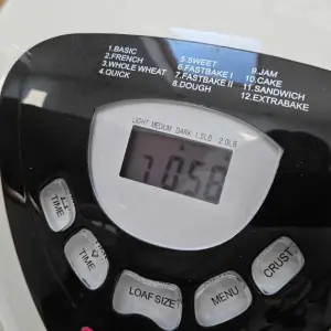 The settings on a Morphy Richards Fastbake Breadmaker 48281