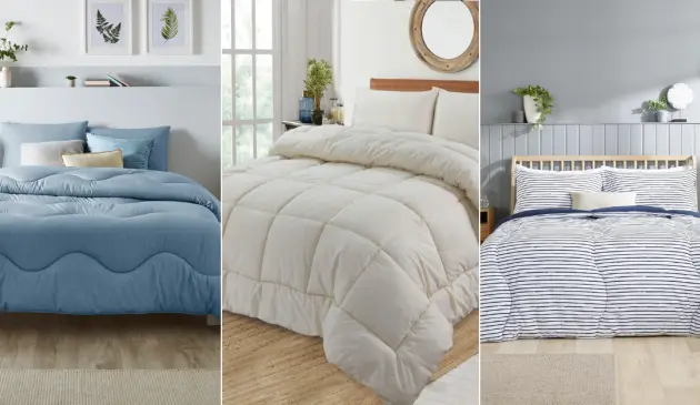 A grid showing three different types of coverless duvets from NightLark, Slumberdown and more