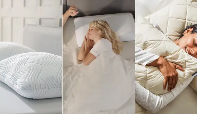 A side by side view of pillows from Tempur, Emma and The Woolroom