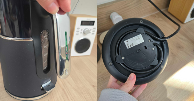 A close up of the features of the Morphy Richards Signature Jug Kettle - including the handle and cable tidy