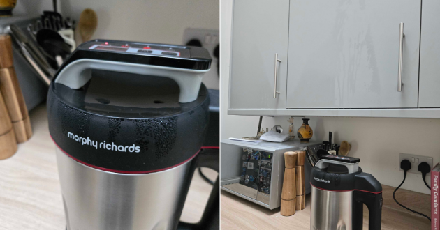 Morphy Richards Saute & Soup Maker showing condensation and steam build-up around the lid during cooking