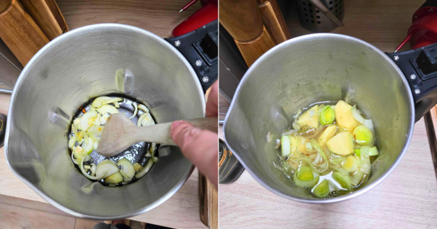 Onions being sautéed in the jug of the Morphy Richards Saute & Soup Maker using the built-in sauté function