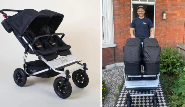 Man standing with Mountain Buggy Duet V4 outside his house