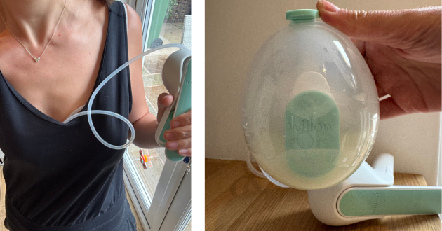 Mum using Elvie Wave breast pump