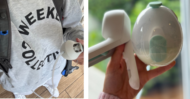 Mum using Elvie Wave manual breast pump