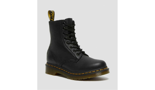 A black Dr Martens lace-up boot