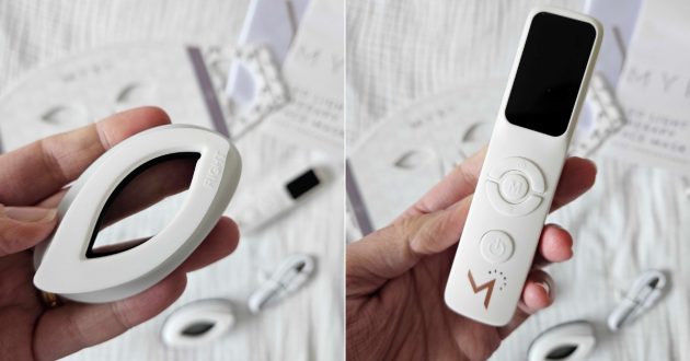 The eye piece and remote for the MYKI Beauty face mask