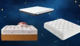 a collage of three cooling mattresses against a starry night background