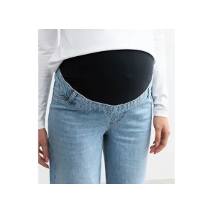 New Look Maternity Over Bump Adalae Wide Leg Jeans front view close up of belly