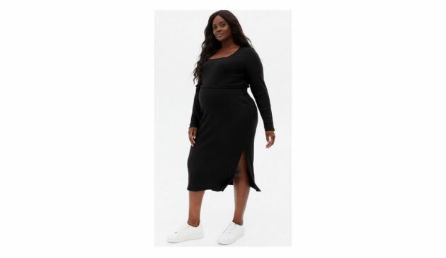 New Look Maternity Ribbed Tie Waist Midi Dress