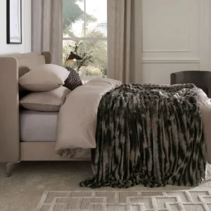 A side view of the Next Grey Faux Fur Weighted Blanket