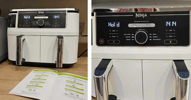 NINJA Foodi MAX Dual Zone AF400UK Air Fryer in use in Mumsnet editor Rebecca Roberts' kitchen