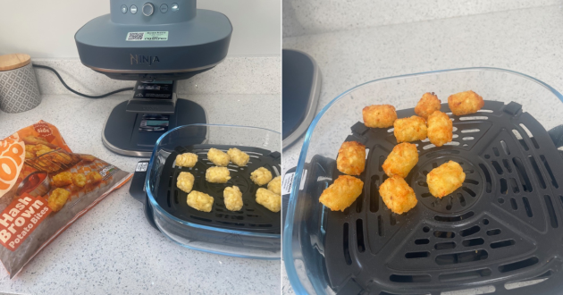 Helen cooked hash brown potato bites in her Ninja