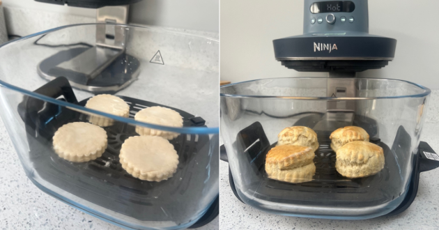 Before and after making scones in the Ninja Crispi Air Fryer 7-in-1