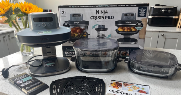 A view of everything you get with the Ninja Crispi Pro 7 glass air fryer