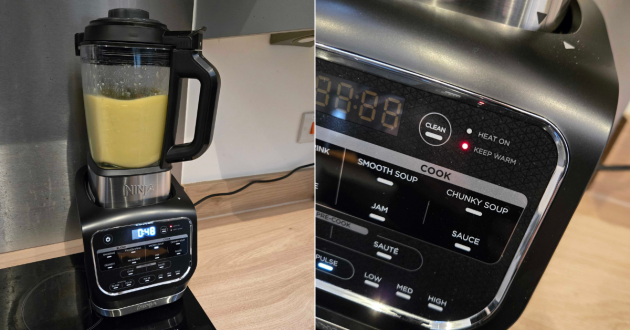 Soup blended in the Ninja Foodi Blender and Soup Maker glass jug