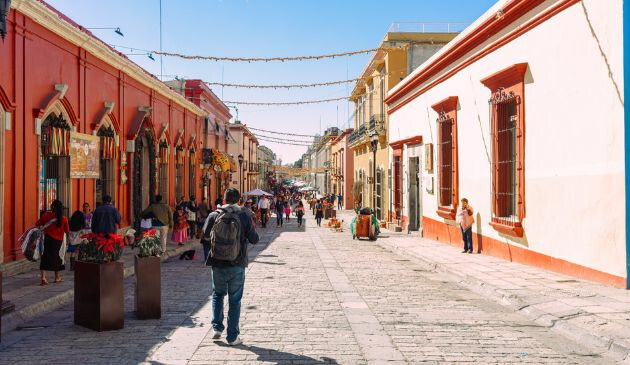 A cobbled street in Oaxaca Mexico