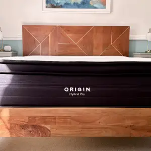 View of the Origin Hybrid Pro Mattress from the end of the bed