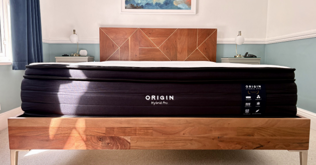View of the Origin Hybrid Pro Mattress from the end of the bed