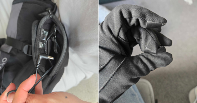 Battery connection inside Ororo heated glove and flexible fingers of glove liner