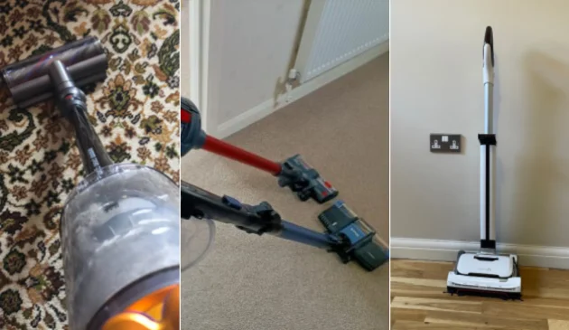 A grid of three cordless vacuum cleaners in real homes for testing