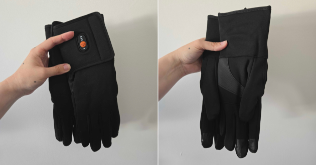 Front and palm views of black Ororo heated glove liners