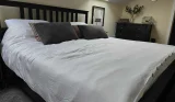 A view of Panda bamboo bedding on Rebecca's bed during testing