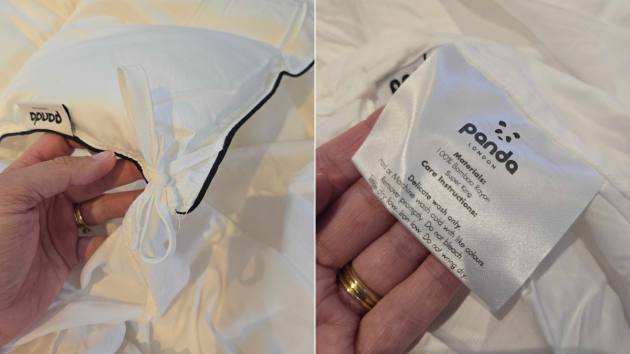 Close up of the tie detailing on the inside of the Panda duvet