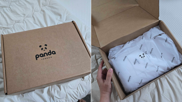 Opening the Panda 100% bedding set from its packaging box