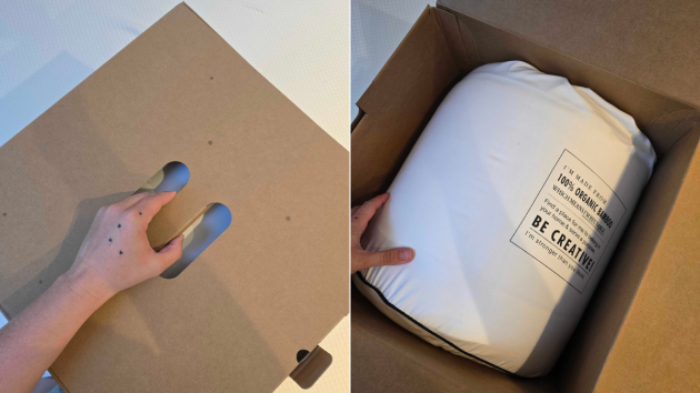 Opening the Panda cloud duvet from its box