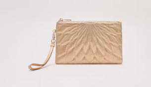 Gold Leather Crossover Stitch Clutch Bag