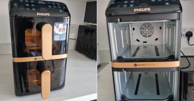 The Philips 4000 Series NA462/79 Stacked Dual Basket Air Fryer  with drawers in and out
