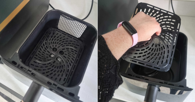 The inside of the drawers of the Philips 4000 Series NA462/79 Stacked Dual Basket Air Fryer