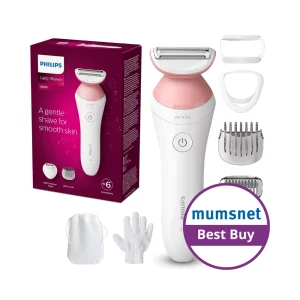 A product image of the Philips Lady Shaver Series 6000 with a Mumsnet badge