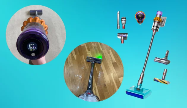 Dyson V15s Detect Submarine product imagery and pictures of the vacuum being used in real life