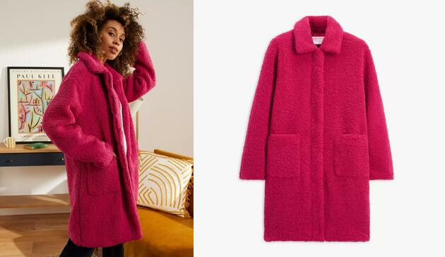 Plain Longline Teddy Coat, Burgundy