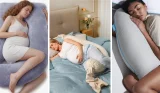Best pregnancy pillows hero image featuring Momcozy pregnancy pillow, bbhugme pillow and Simba cooling pillow