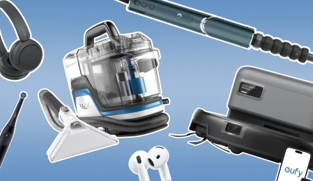 A collage of products on sale in the Amazon Prime Day Event - including Vax, eufy, Shark, Sony and more