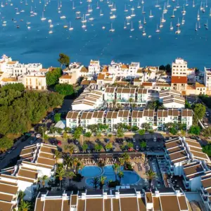 Puerto Azul Suite Hotel aerial view of hotel and harbour