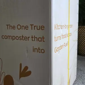The packaging on the Reencle Prime Electric Composter