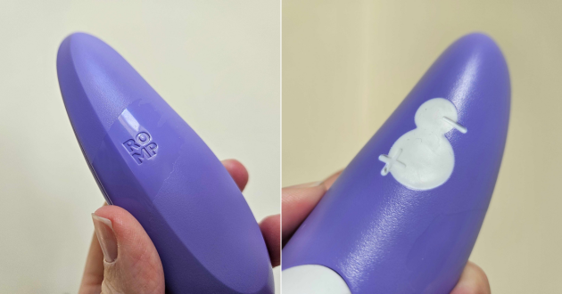 A product grid of close up shots of the Lovehoney Romp Switch clit sucker - on the left the ROMP brand, and on the right, the controls