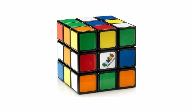 A Rubik's Cube showing multi-coloured squares on each face