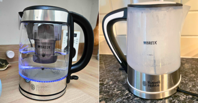 Side by side of the glass Brita purity kettle and the plastic version