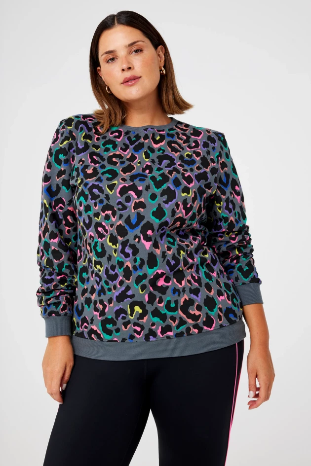 Sweat-shirt à motif léopard pour femmes en Gris