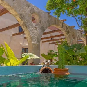 Garden features at the Sala Historical Suites in Rhodes