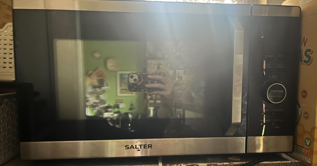 SALTER DuoWave Air Fryer EK5817 Combination Microwave in use on a kitchen counter
