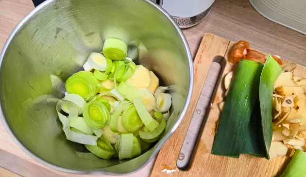 A close up of ingredients inside the Salter Digital Soup Maker