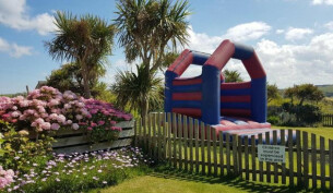 Bouncy castle in the grounds of the Sands Resort in Newquay