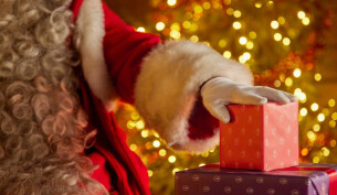 Santa and present in Finnish Lapland