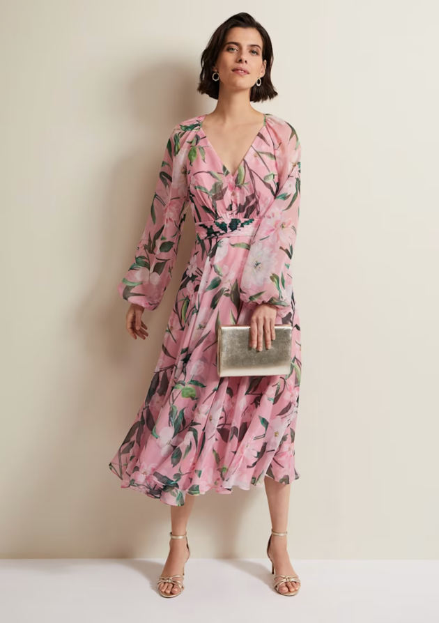 Lina Printed Long Sleeve Midi Dress